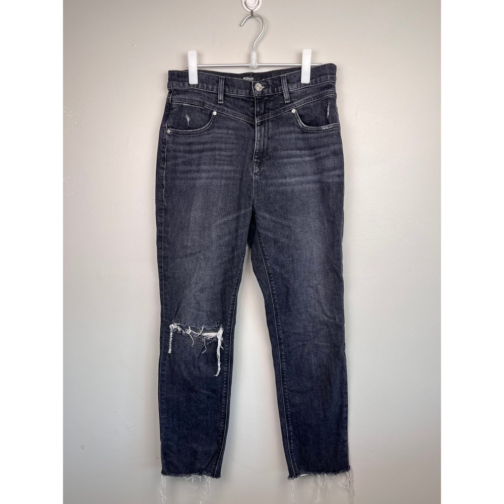 Hudson Los Angeles Womens High Rise Distressed Skinny Jeans Black Sz 30 Raw Hem